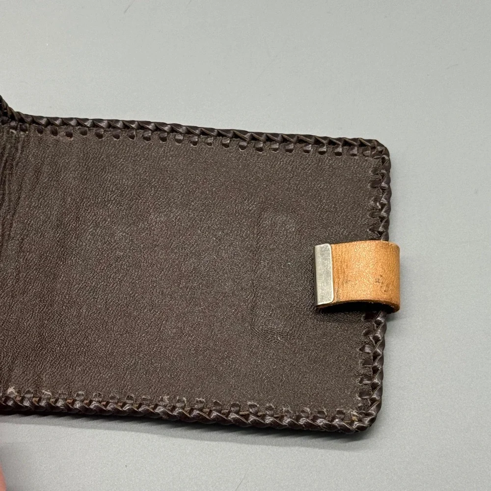 Vintage‎ Tooled Leather Western Bifold Wallet Floral Whipstitch Tan Brown Unisex